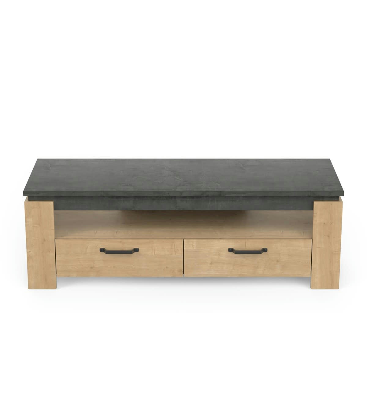 AUSTIN - Meuble TV 2 tiroirs décor chêne et gris anthracite - L140 cm