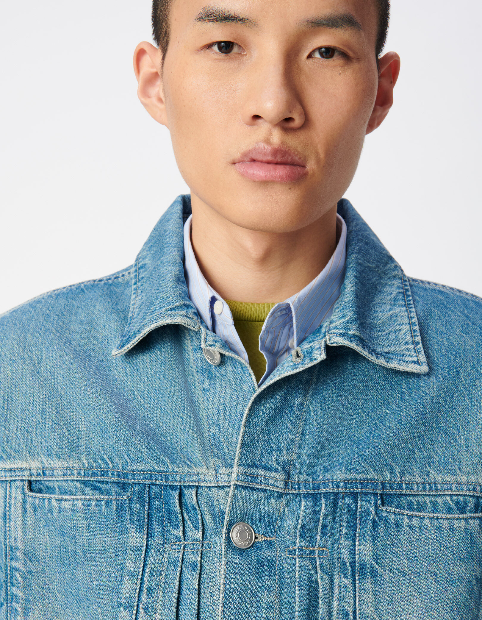 Veste en jean bleu détails plis Homme