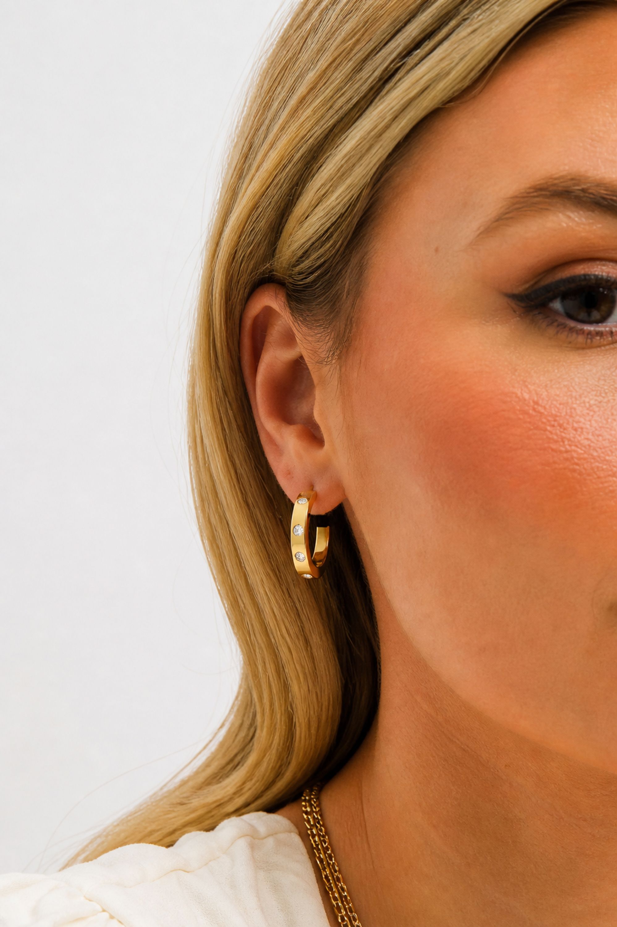Jon Richard Gold Plated Waterproof and Crystal Hoop Earrings