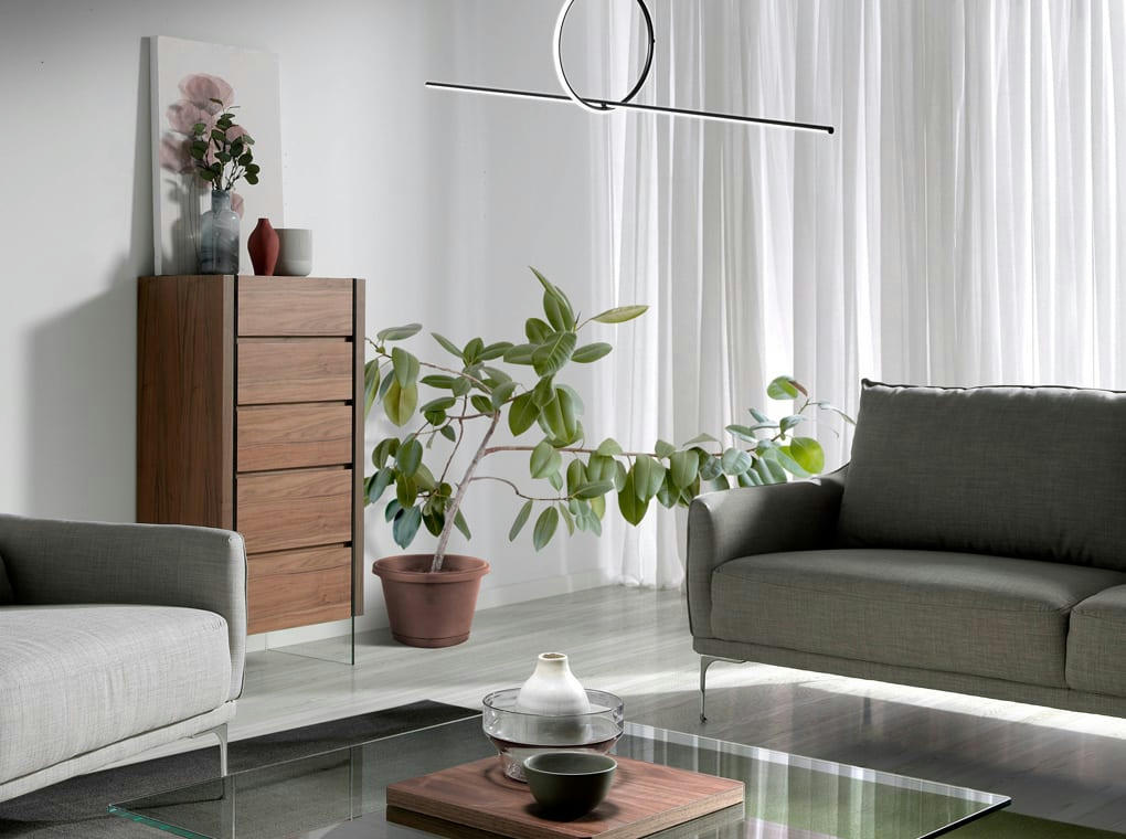 - Chiffonnier effet bois noyer et verre