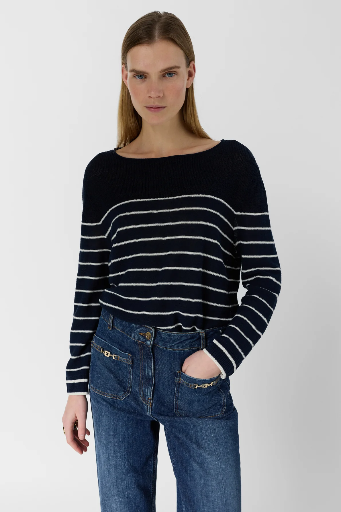 Pull ample rayé en lin mélangé - LEVIA