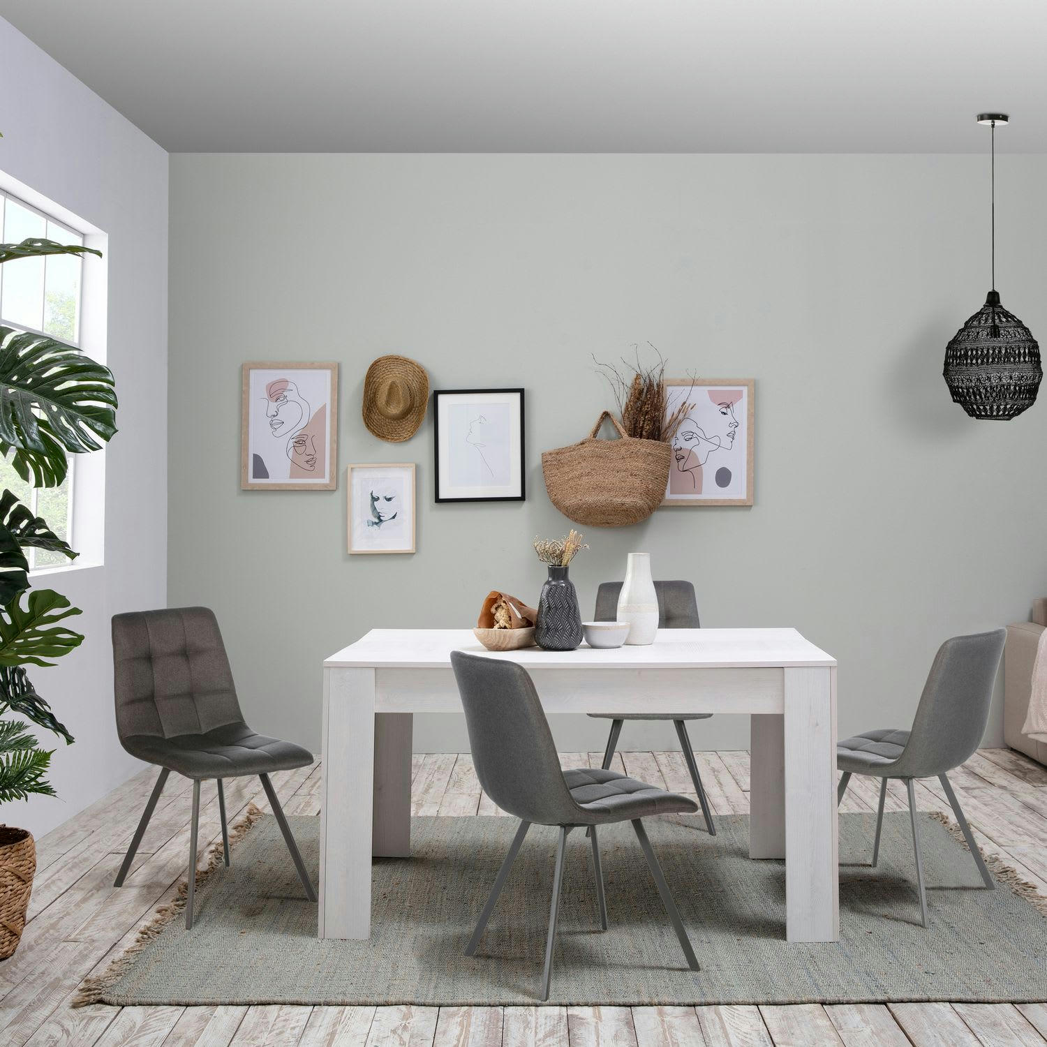 MILA - Lot de 2 chaises salle à manger, pieds en métal, tapissées gris foncé