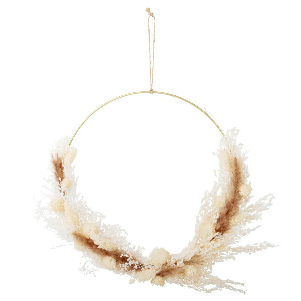 - Déco couronne murale en métal, corde et élément naturel séché D30