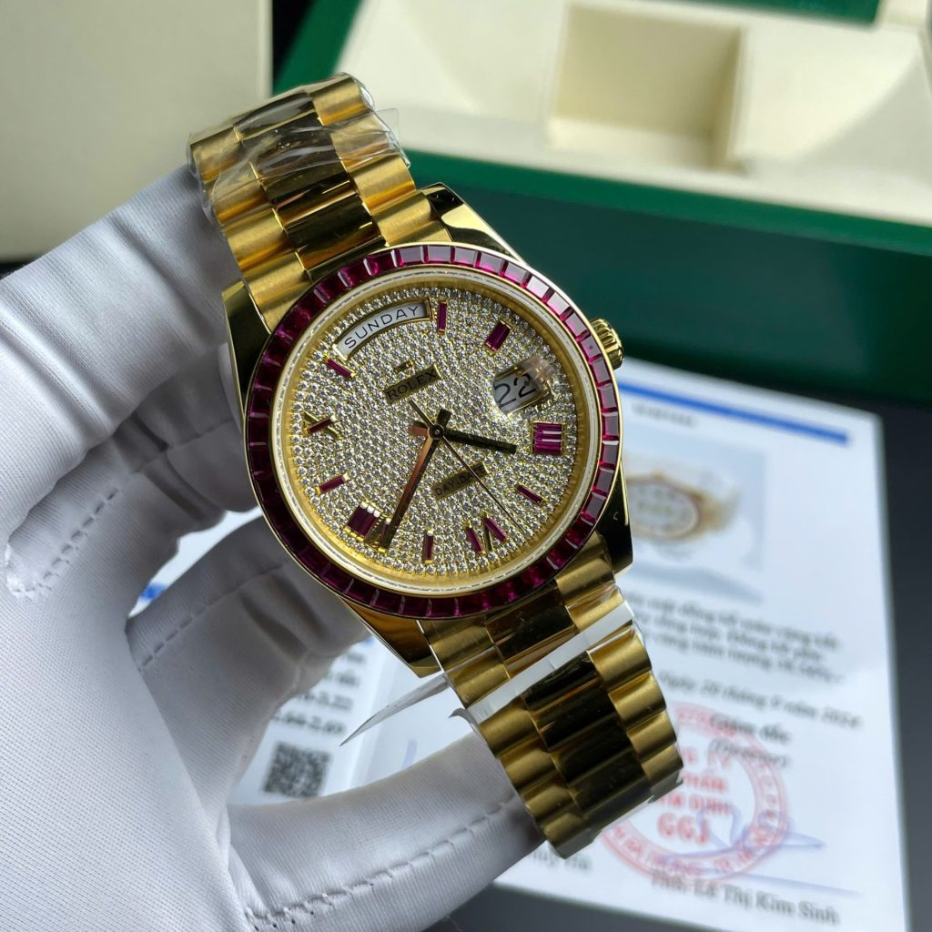 Rolex Day-Date YG Plated Gem-set Bezel Diamond Dial 40mm Super Clone