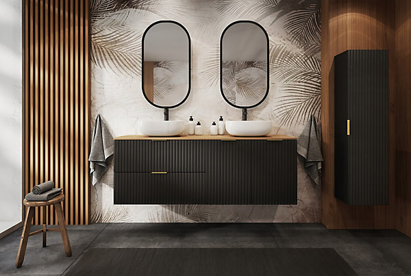 Meuble bas de salle de bain avec panier à linge FLOW noir 40 cm