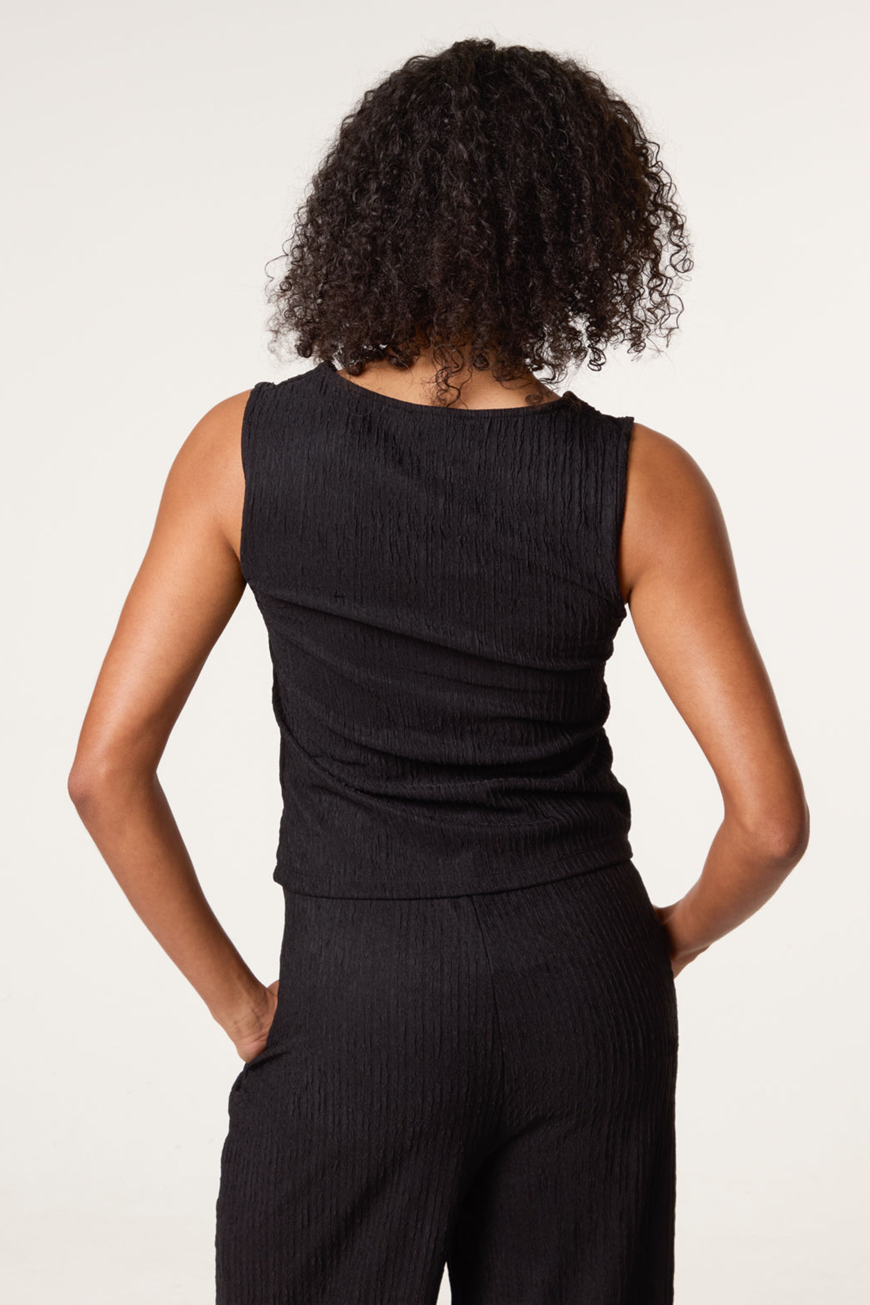 Blue Vanilla Black Crinkle Button Front Waistcoat