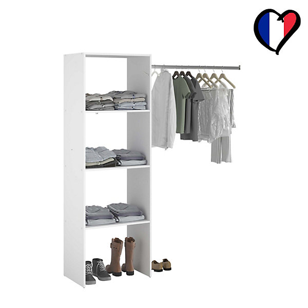 Dressing blanc 3 étagères, penderie 160 x 40 x 180 cm - ELYSEE