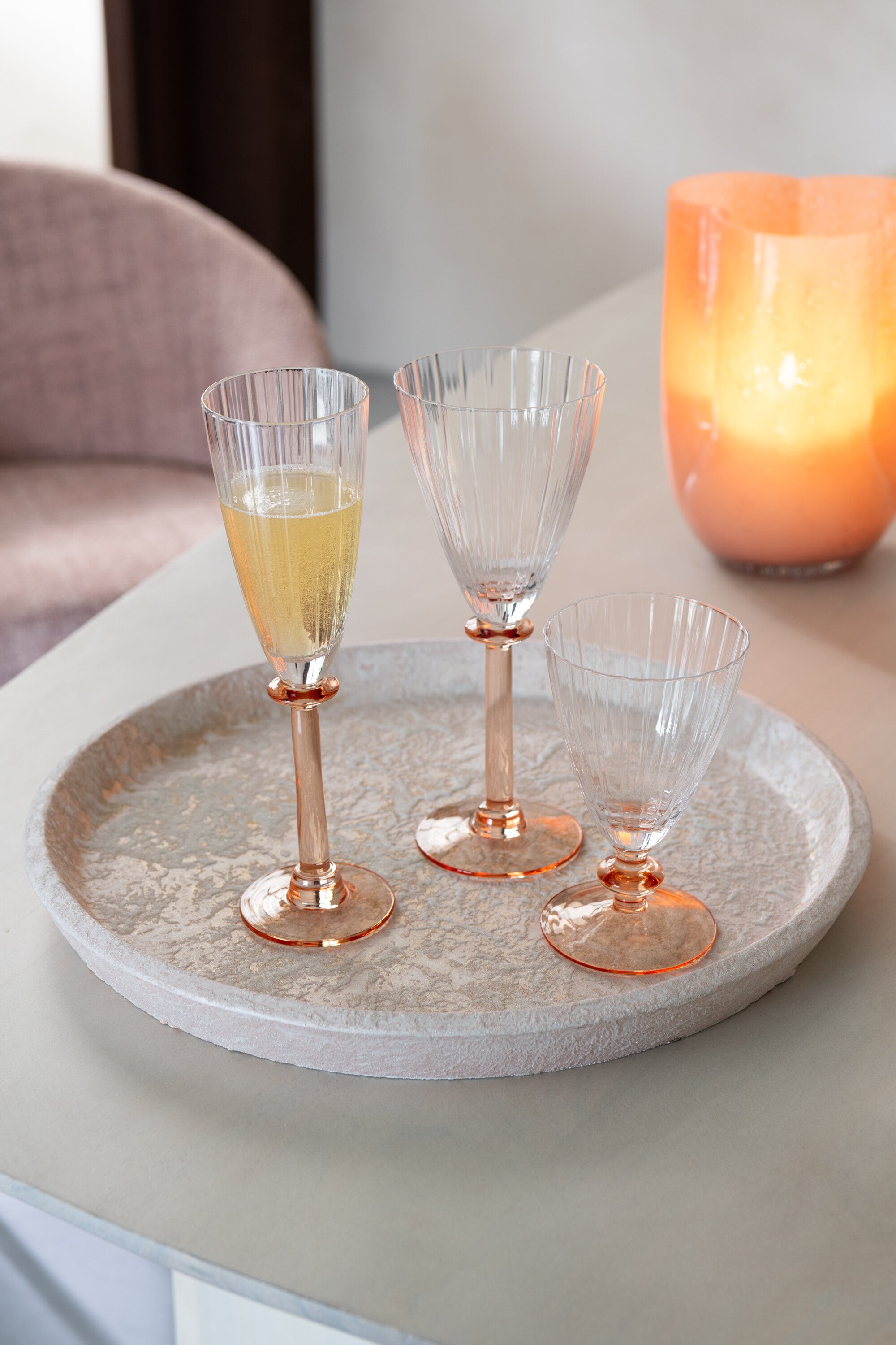 J-Line glas champagne Gestreept - glas - transparant zalmroz