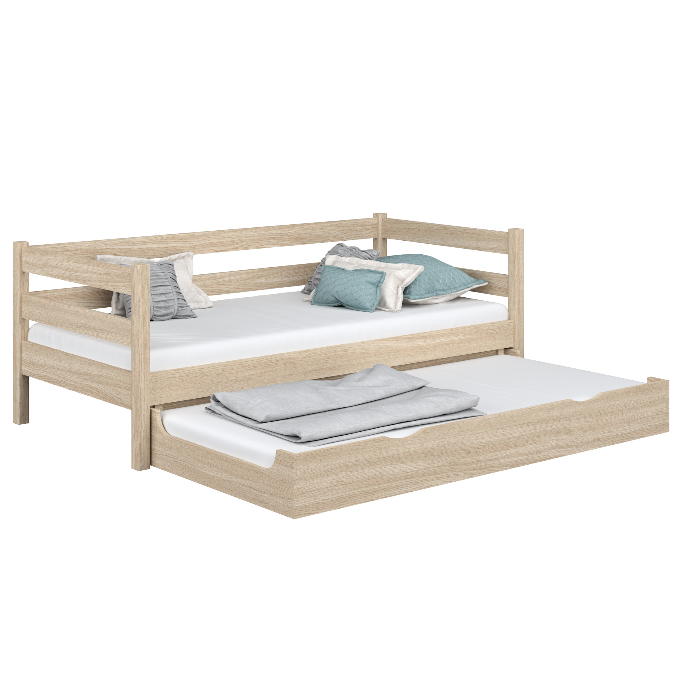 Dębowe łóżko sofa z szufladą na materac N01