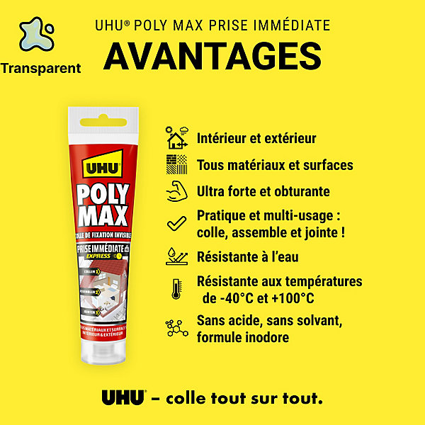 Colle mastic prise immédiate express UHU invisible tube 115g