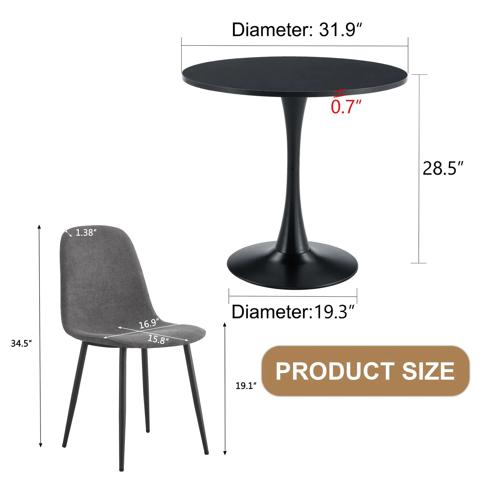 Table and chair set,Hourglass-Shaped Stable Small Round Table With 4 Linen Fabric Chairs,Iron Pipe Spraying Chair Legs