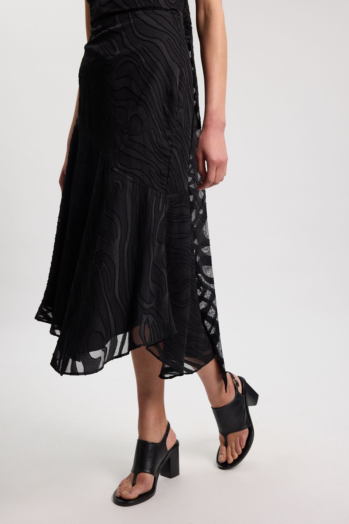 KarenMillen Slub Self Stripe Panelled Woven Skirt