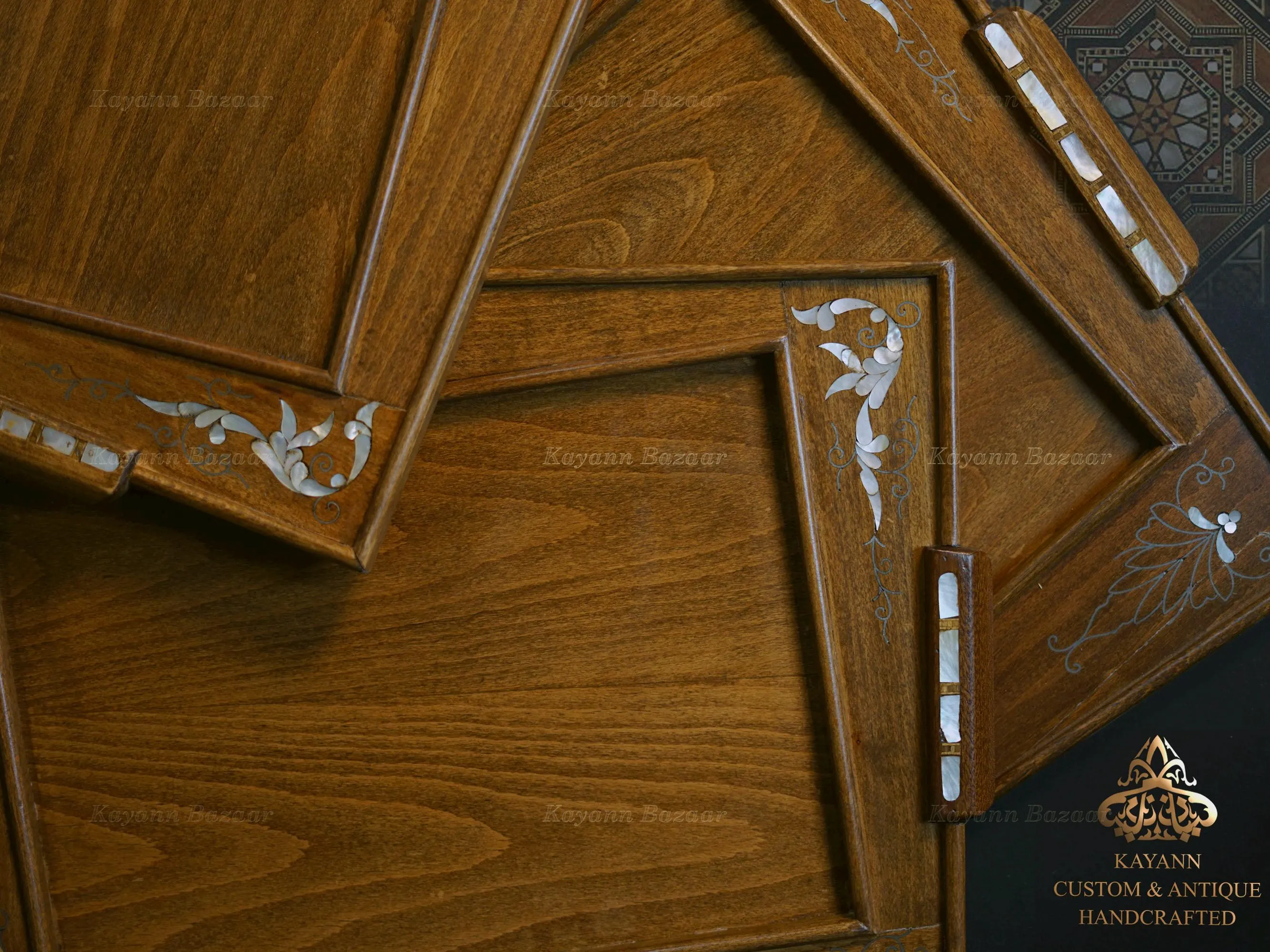 Inlaid Mother of Pearl Wooden Tray Set: Handmade Decorative Serving Trays, solid wood tray