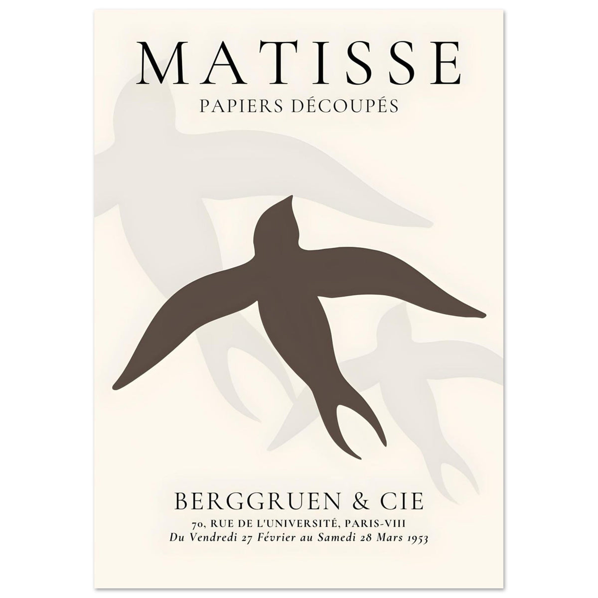 Artfulprints Poster Matisse - Birds silhouettes  - A4 21x29.7 cm - Bruin