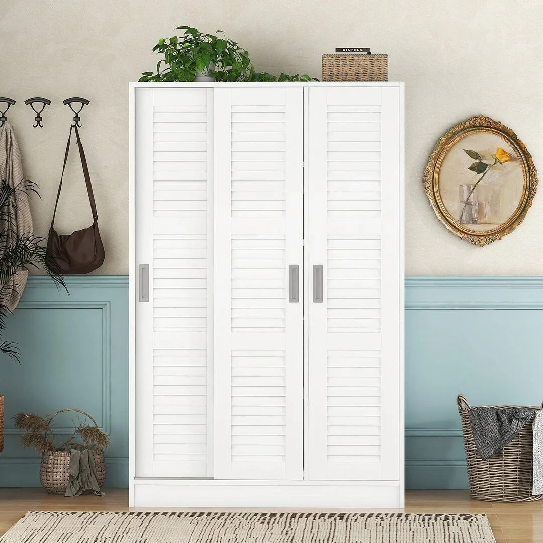 42.5W Modern 3 door louvered closet with hanging rods and dividers