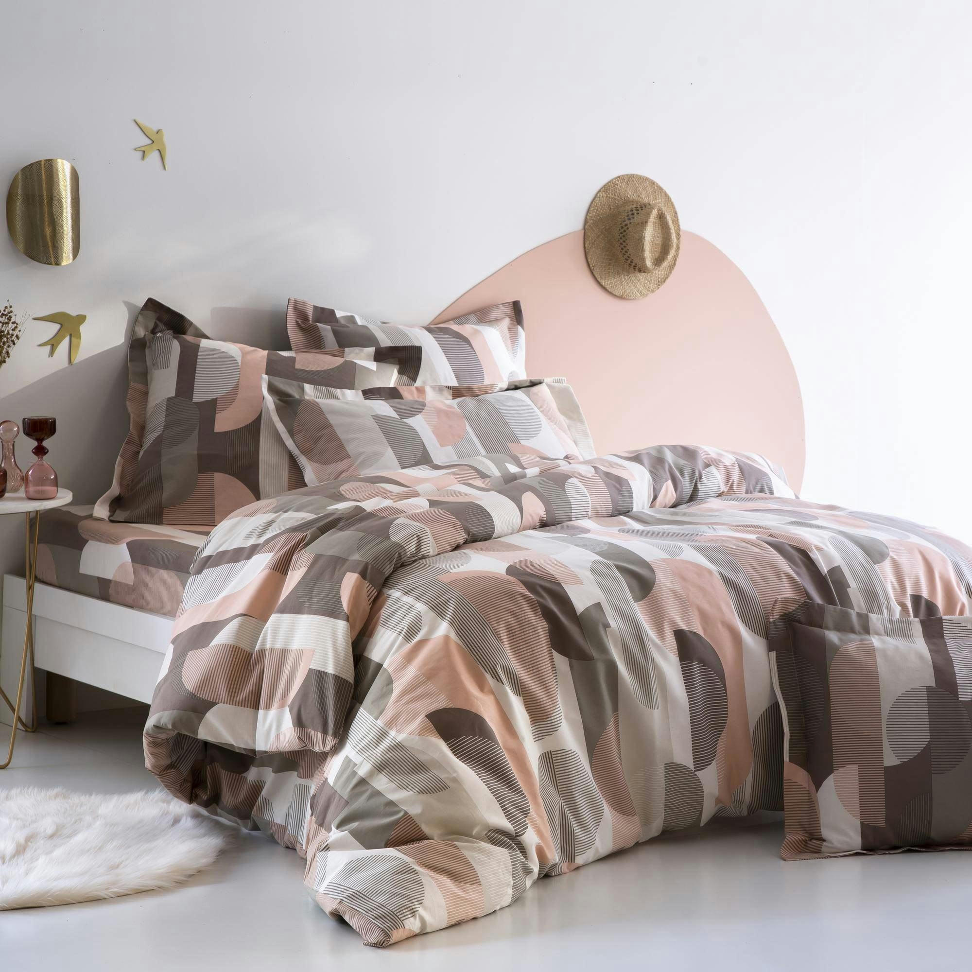 CURVES - Housse de couette 140x200 rose en coton