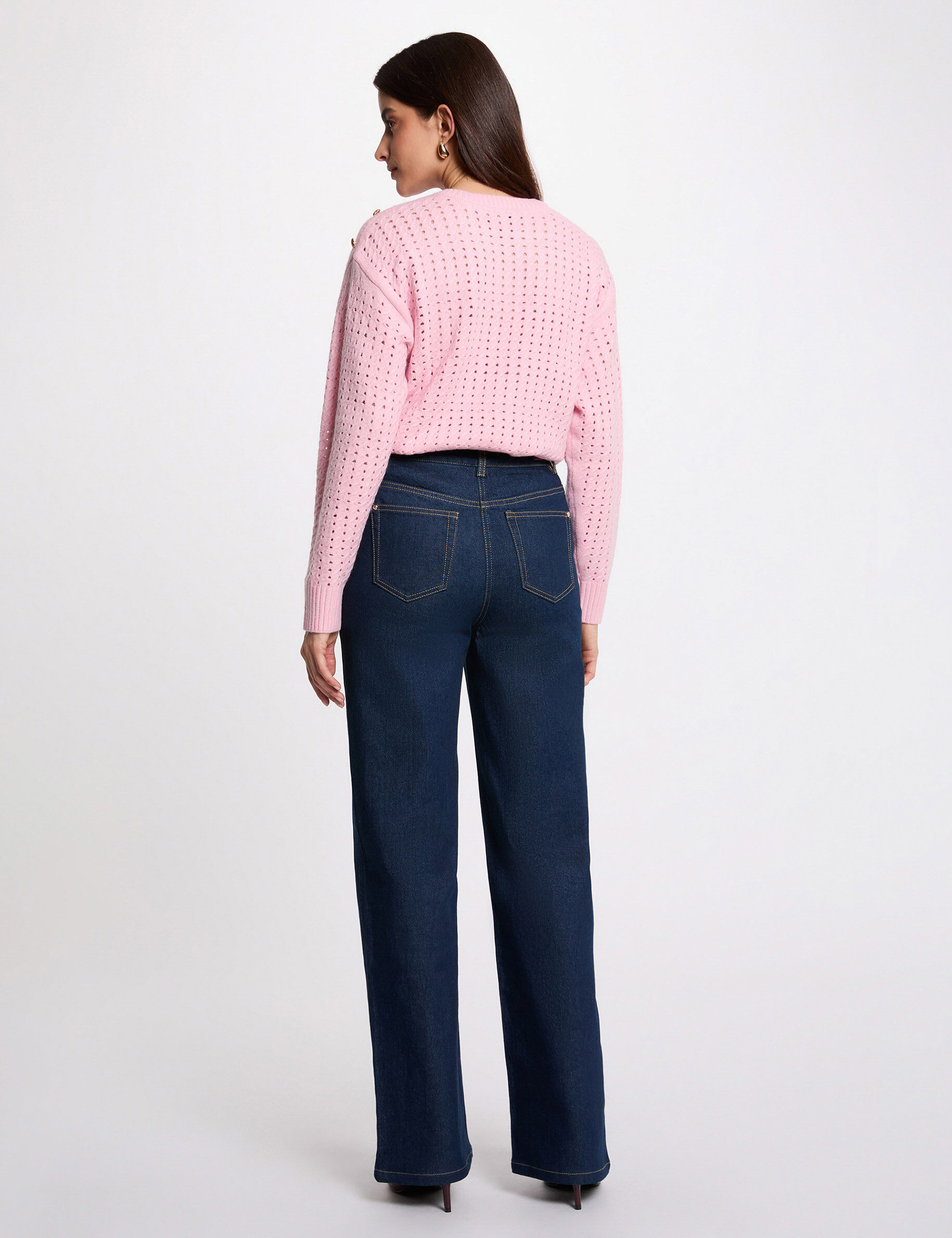 Sweater With Buttoned Shoulders Light Pink Women