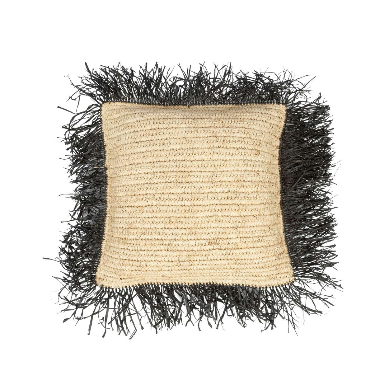 RAFFIA - Coussin en raphia naturel noir 40x40