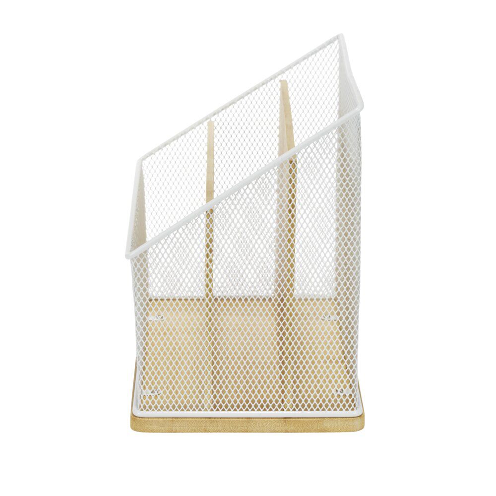 Organiseur de bureau bambou et métal 3 compartiments 29x14xH20cm