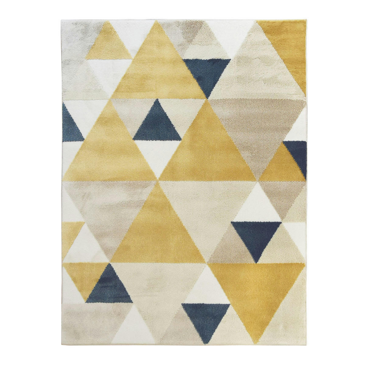 NEW - Tapis motifs triangles jaune et bleu 150x200