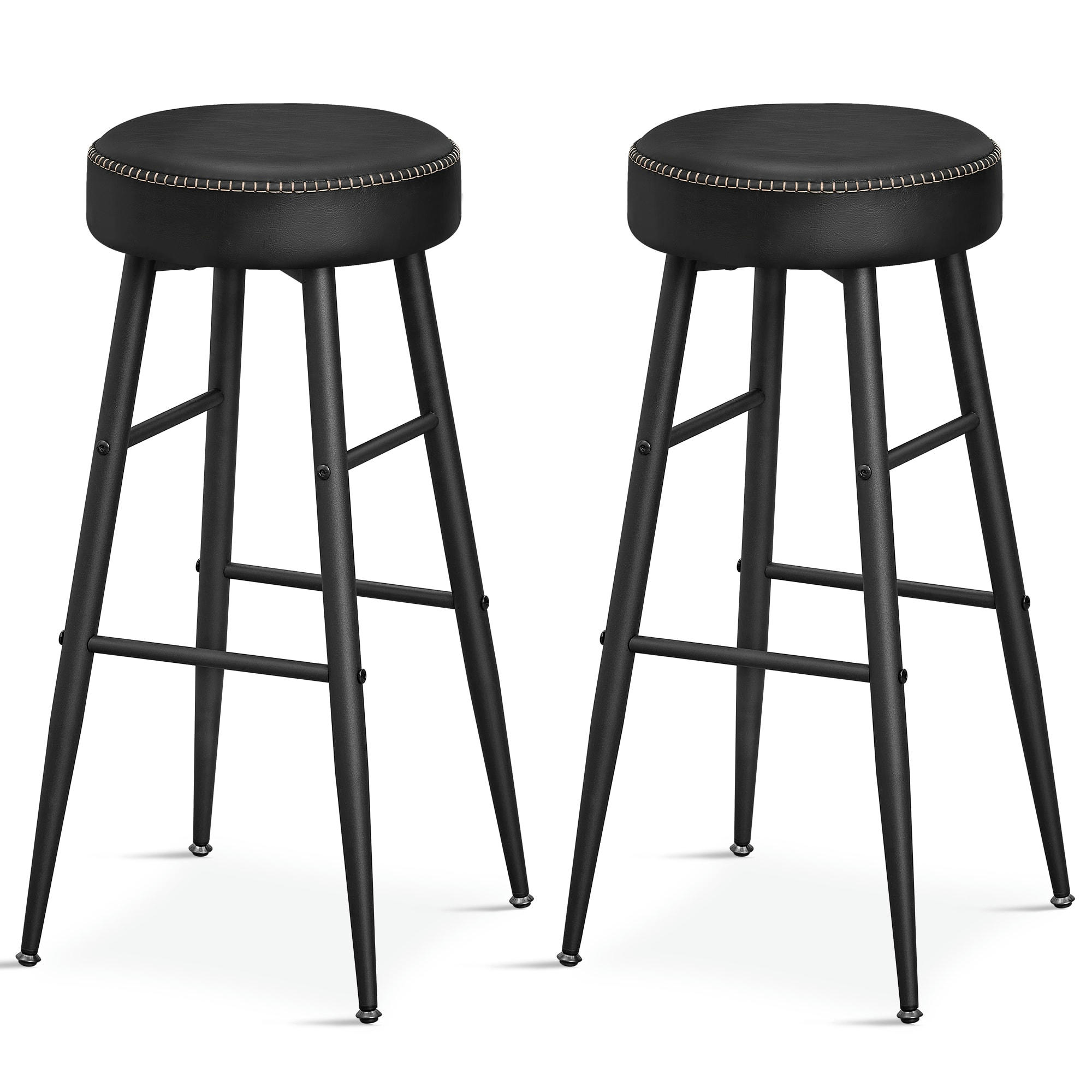 - Tabourets de bar en acier et PU avec coutures noir d'encre