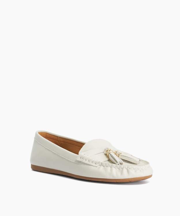 Geen White - Leather Tassel Trim Loafers