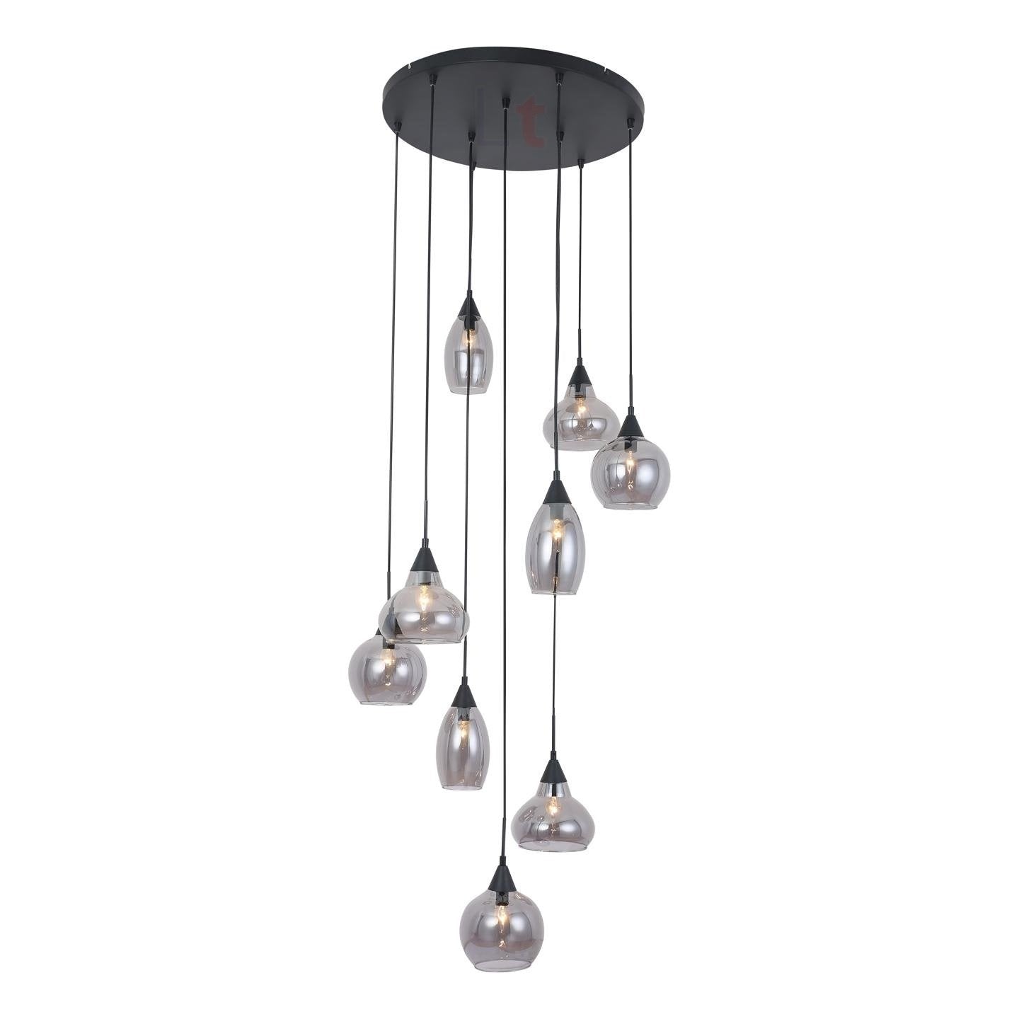 Freelight Freelight Hanglamp Macchia Zwart & Smoke Glas 9 Lichts