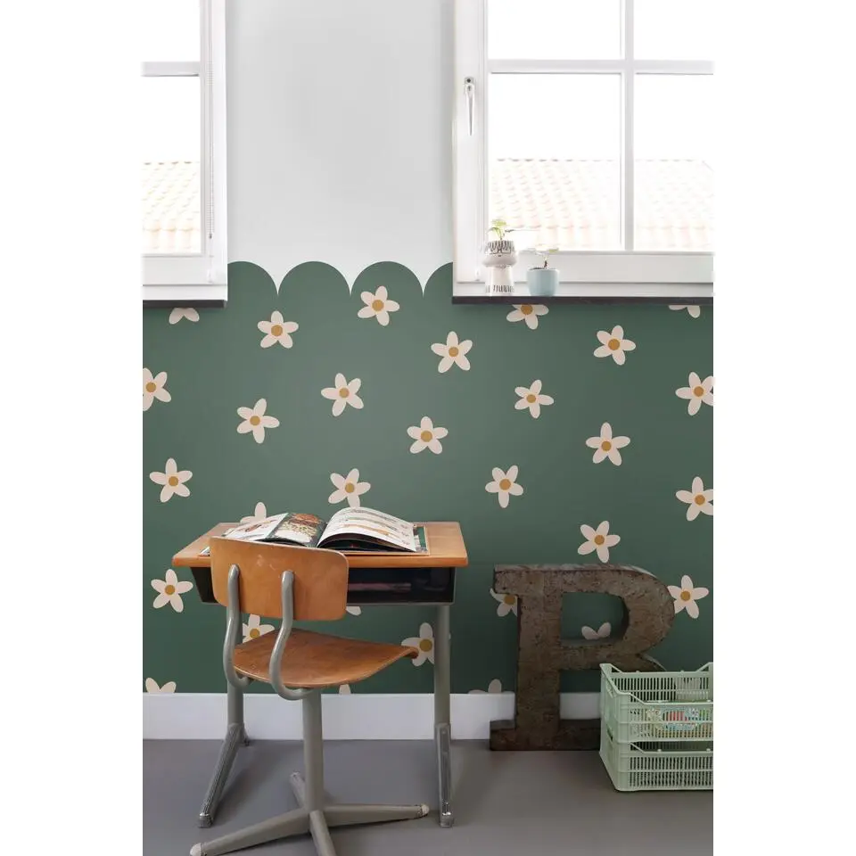 ESTAhome fotobehang madeliefjes donkergroen - 2.5 x 2.79 m