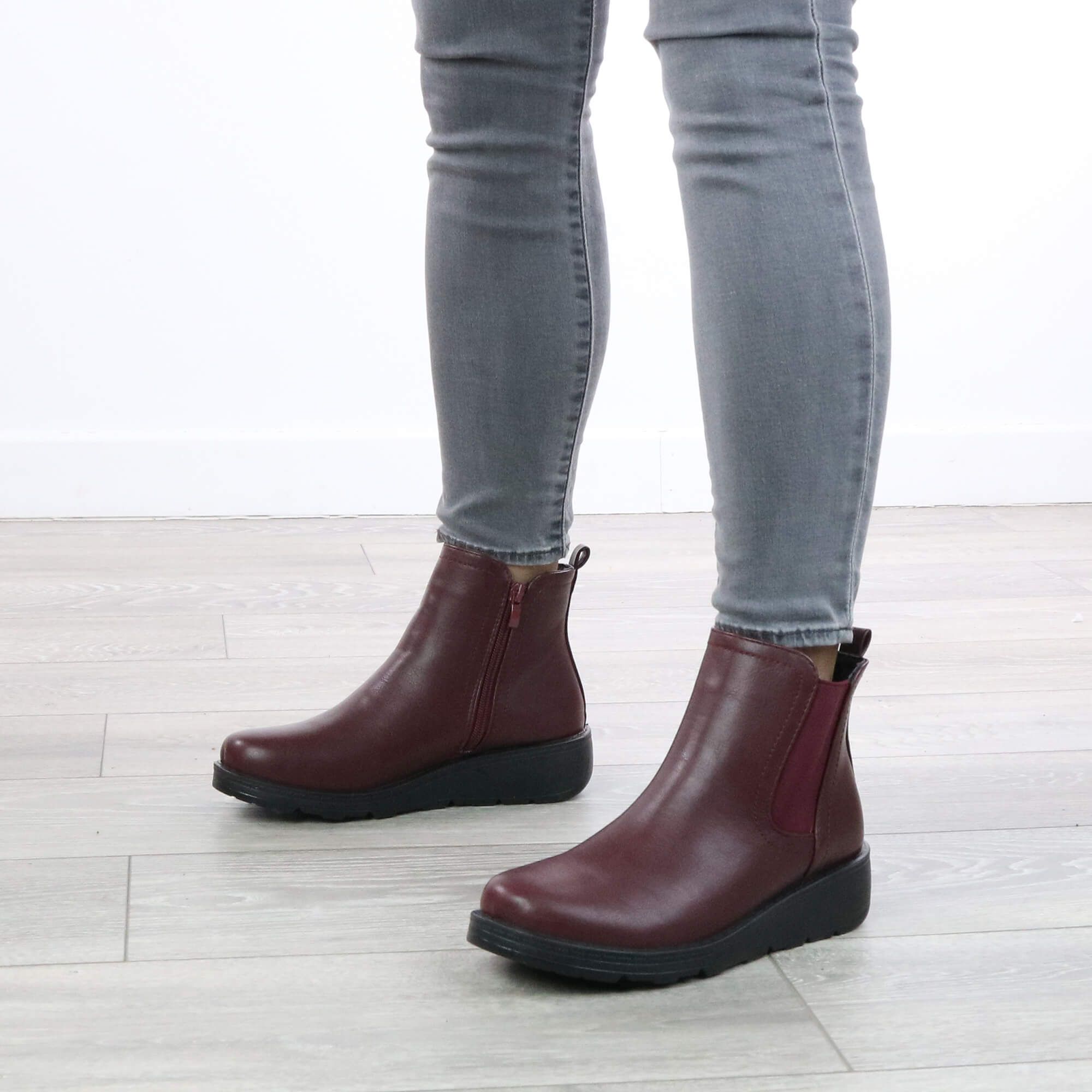 AJVANI Low Wedge Heel Chelsea Comfort Ankle Boots