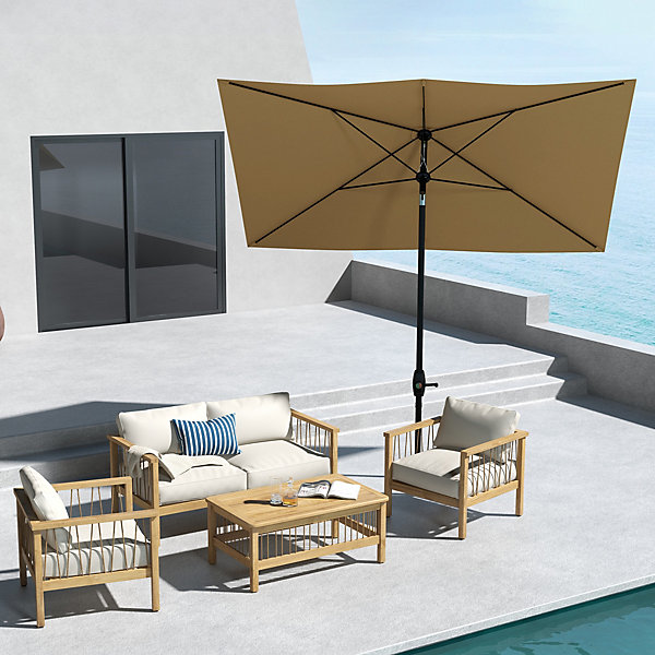 Parasol rectangulaire inclinable de jardin avec manivelle métal polyester haute densité anti UV 50  chocolat