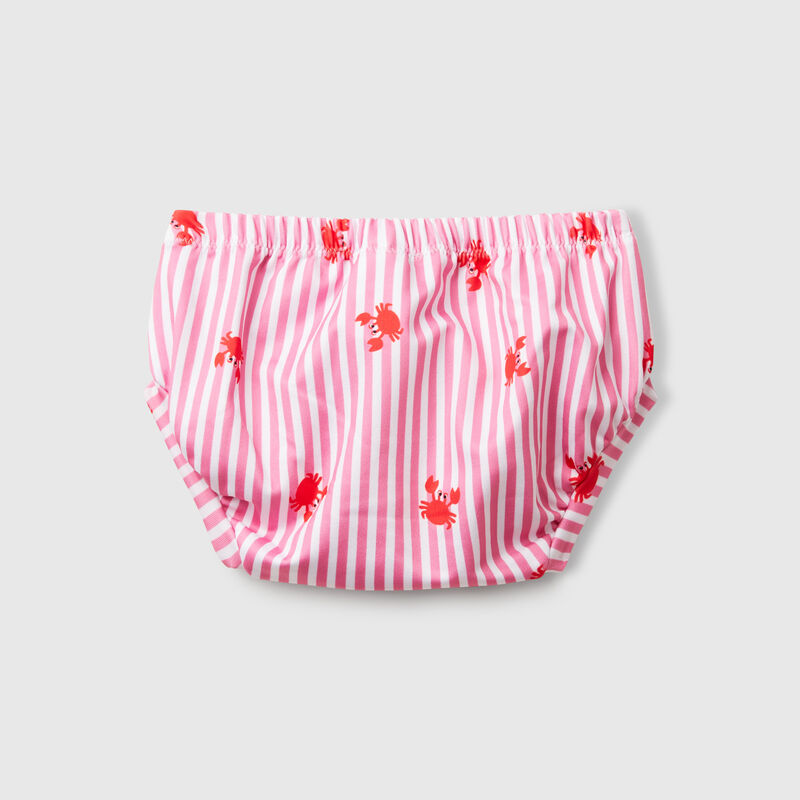 Striped swim bottoms with crabs