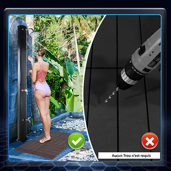 Douche de Jardin Solaire 35L avec Plastique Plancher Housse de Protection Pommeau de Douche Reglable Temperature Reglable