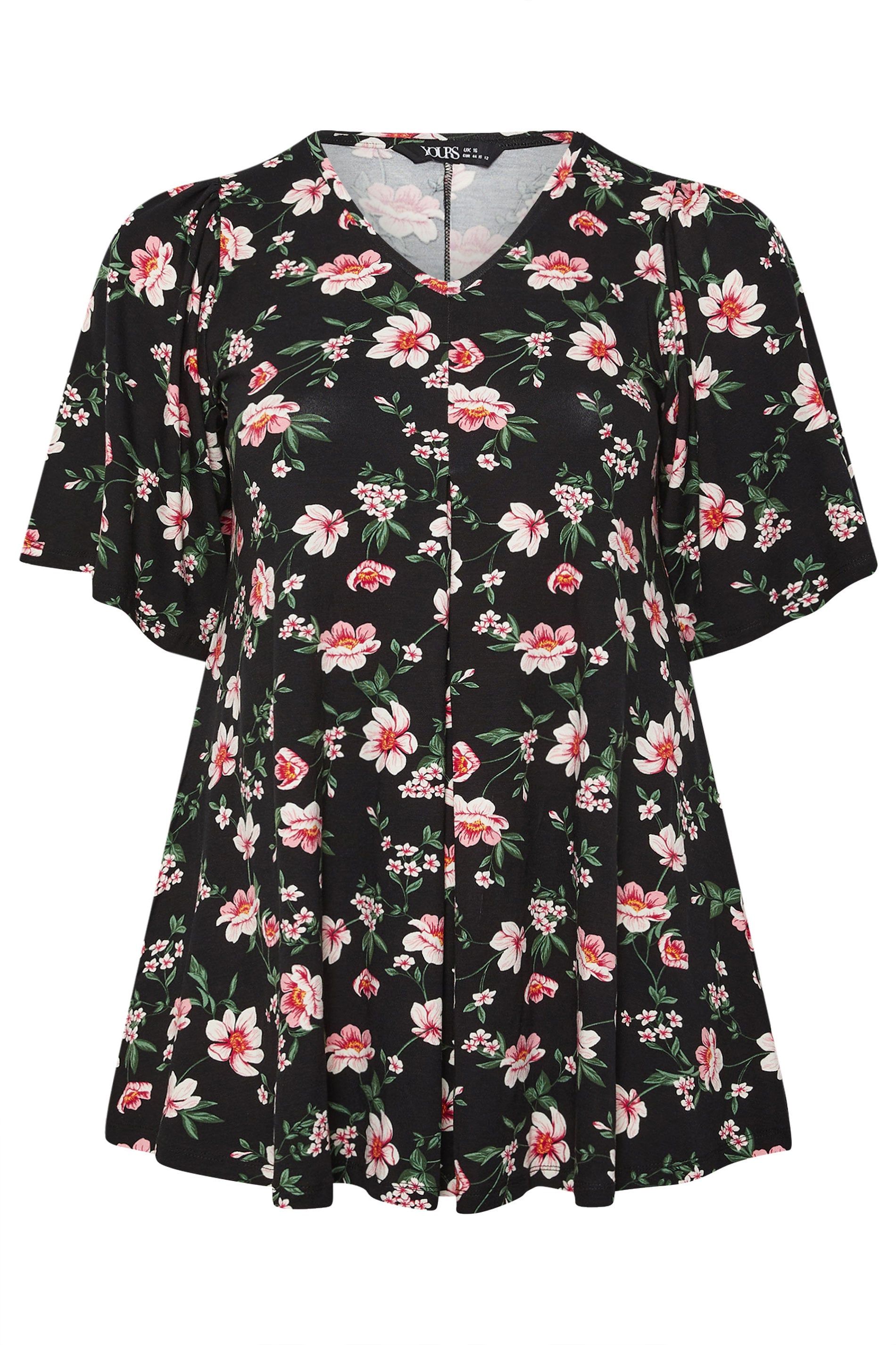 Yours Floral Pleat Front Top