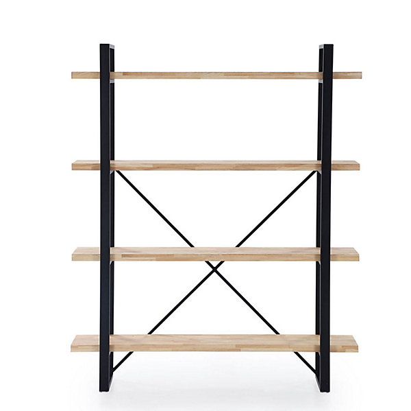Bibliothèque avec 5 étagères coloris chêne nordique / noir - Largeur 150 x Profondeur 35 x Hauteur 180 cm