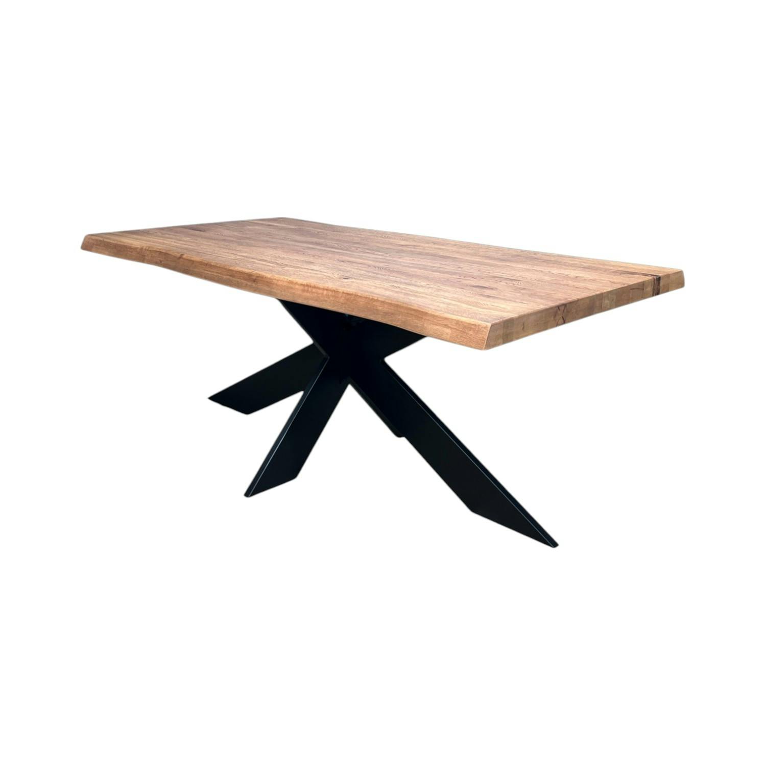 Table extensible chêne brun bords naturels pied noir fin 220 cm PALERME