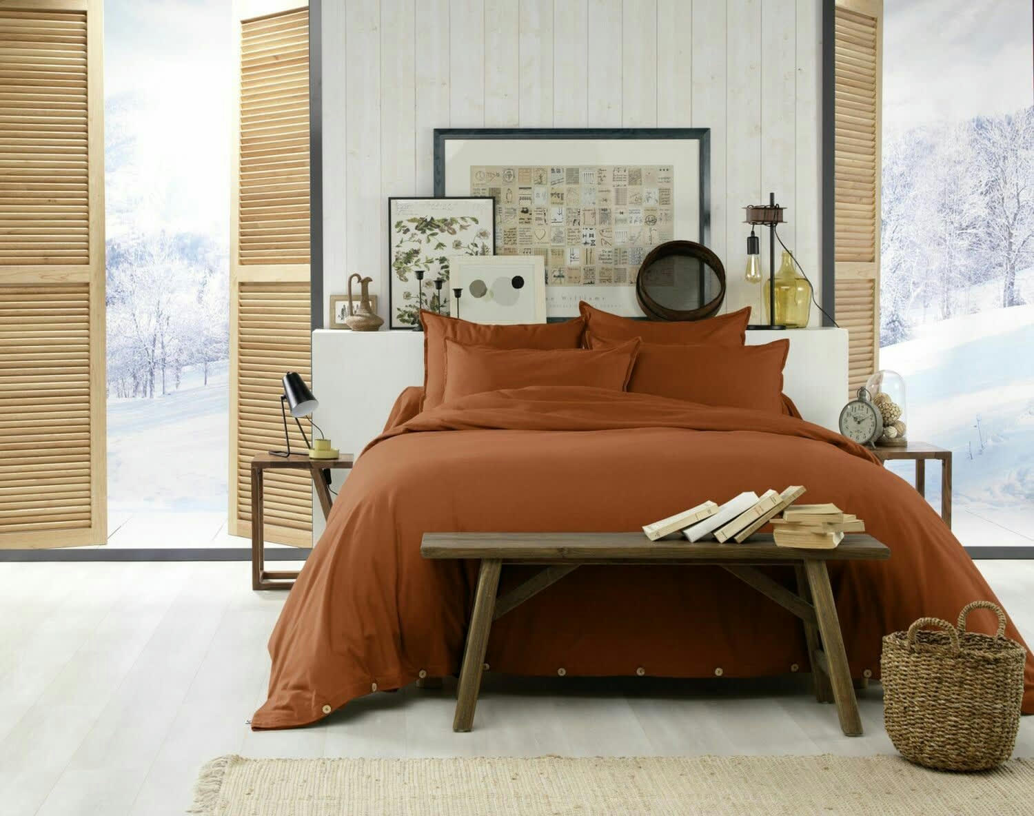 ORANGE - Housse de couette flanelle rouge 240x260 cm