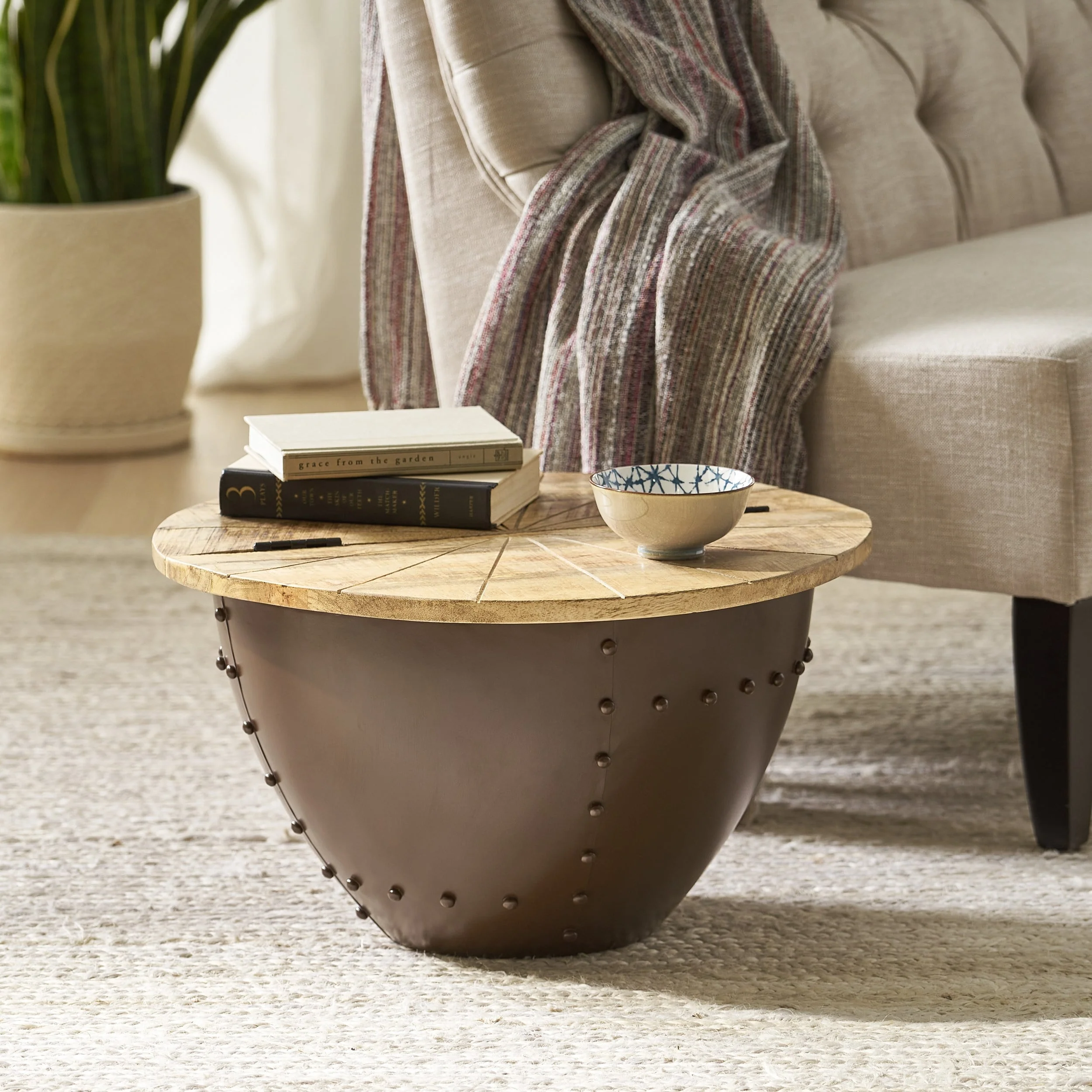 Absecon Handcrafted Boho Mango Wood and Iron Accent Table by Christopher Knight Home