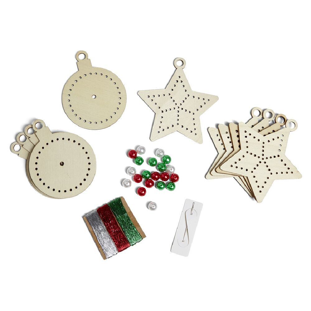 Suspension de No&euml;l en bois à broder x10