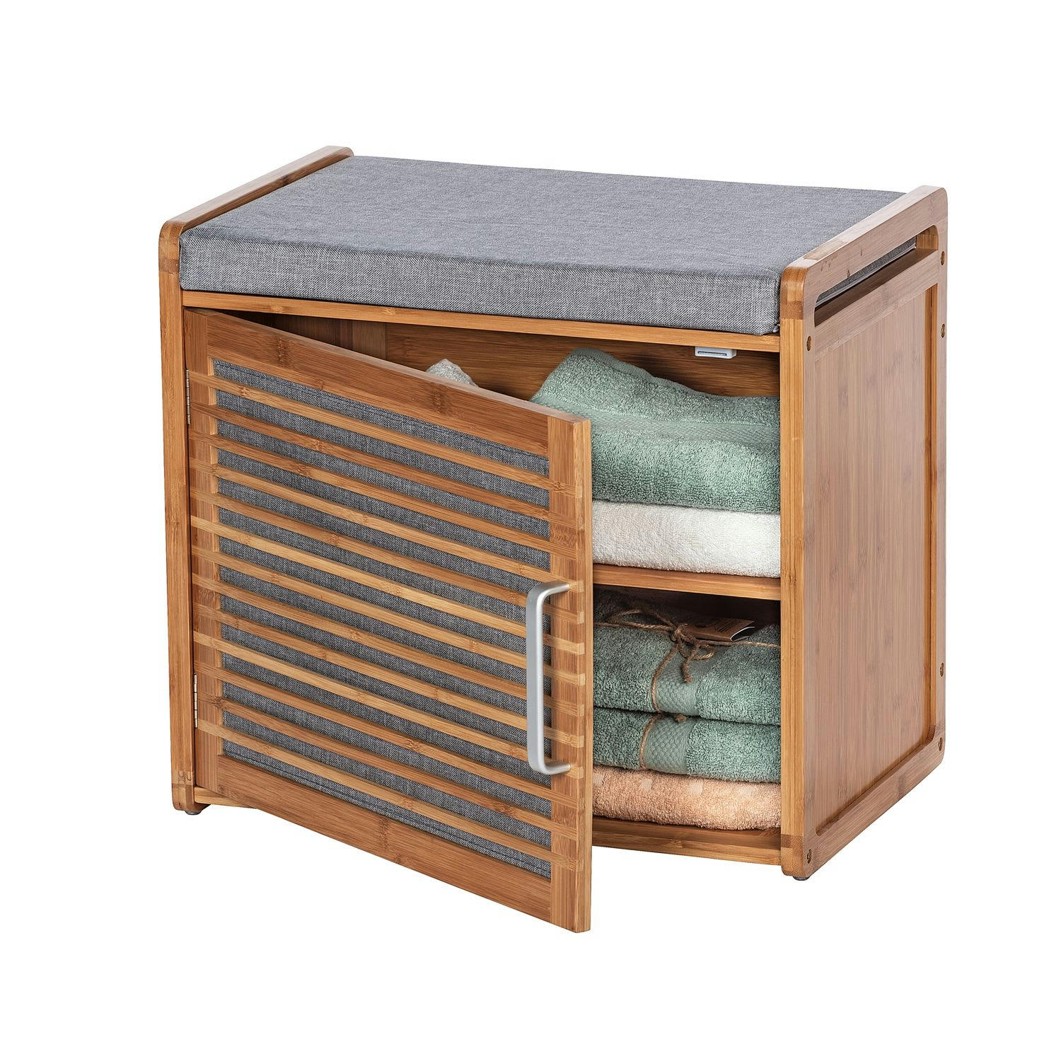 BAHARI - Banc armoire de salle de bain en bambou gris