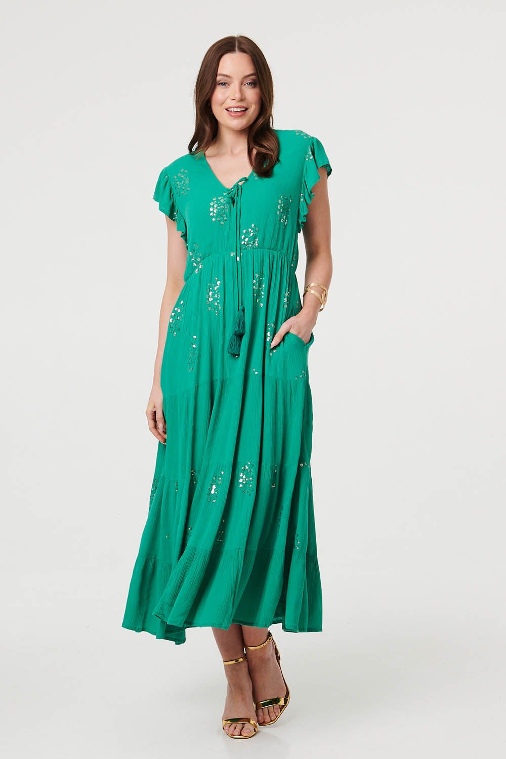 Izabel London Sequin Detail Cap Sleeve Maxi Dress