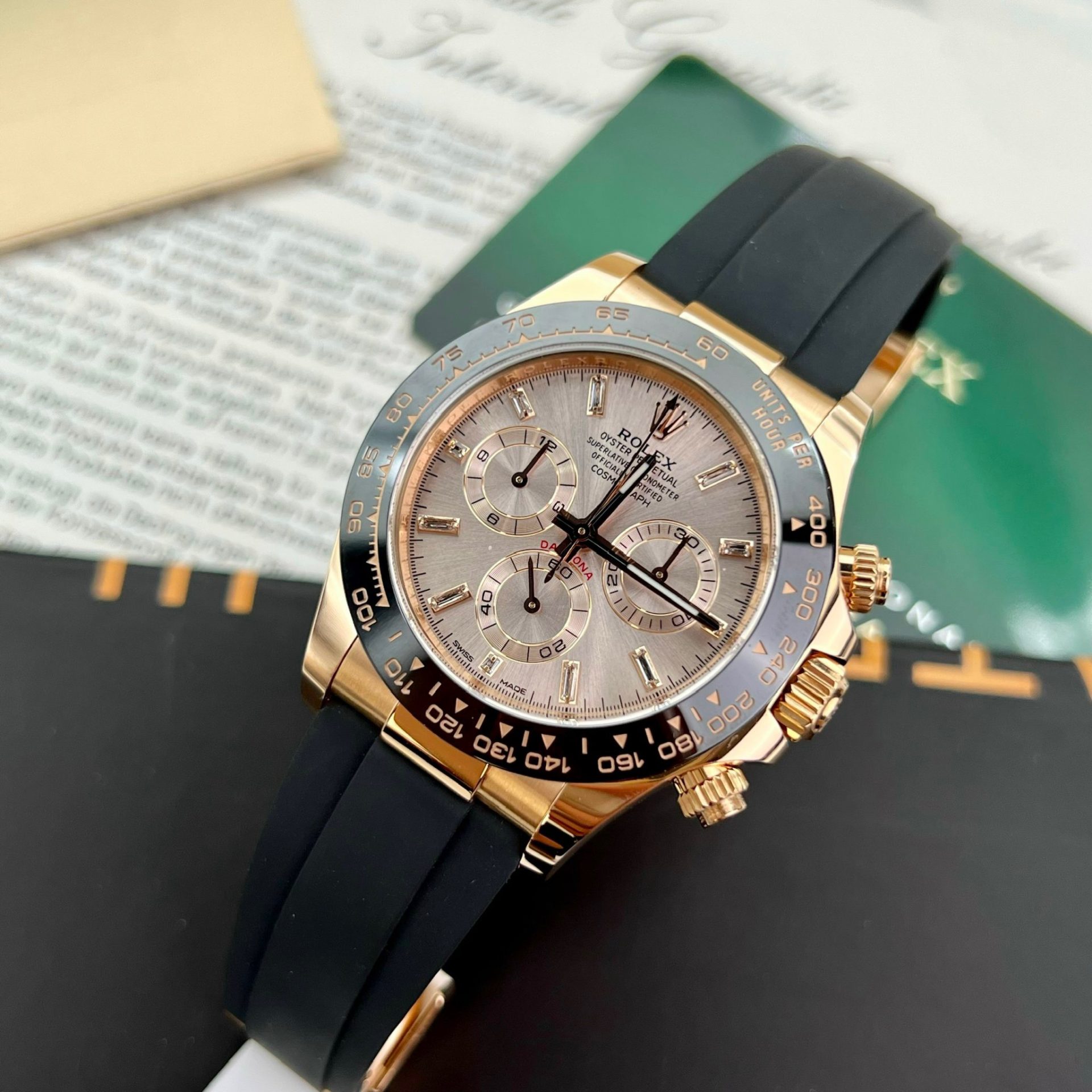 Rolex Daytona 116515LN YG Plated Pink Dial CZ Diamonds 40mm Oysterflex Super Clone