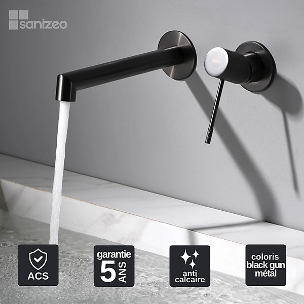 Mitigeur de Lavabo Encastré Anti-Calcaire Black Gun Métal IMEX LINE GLD038/BGM