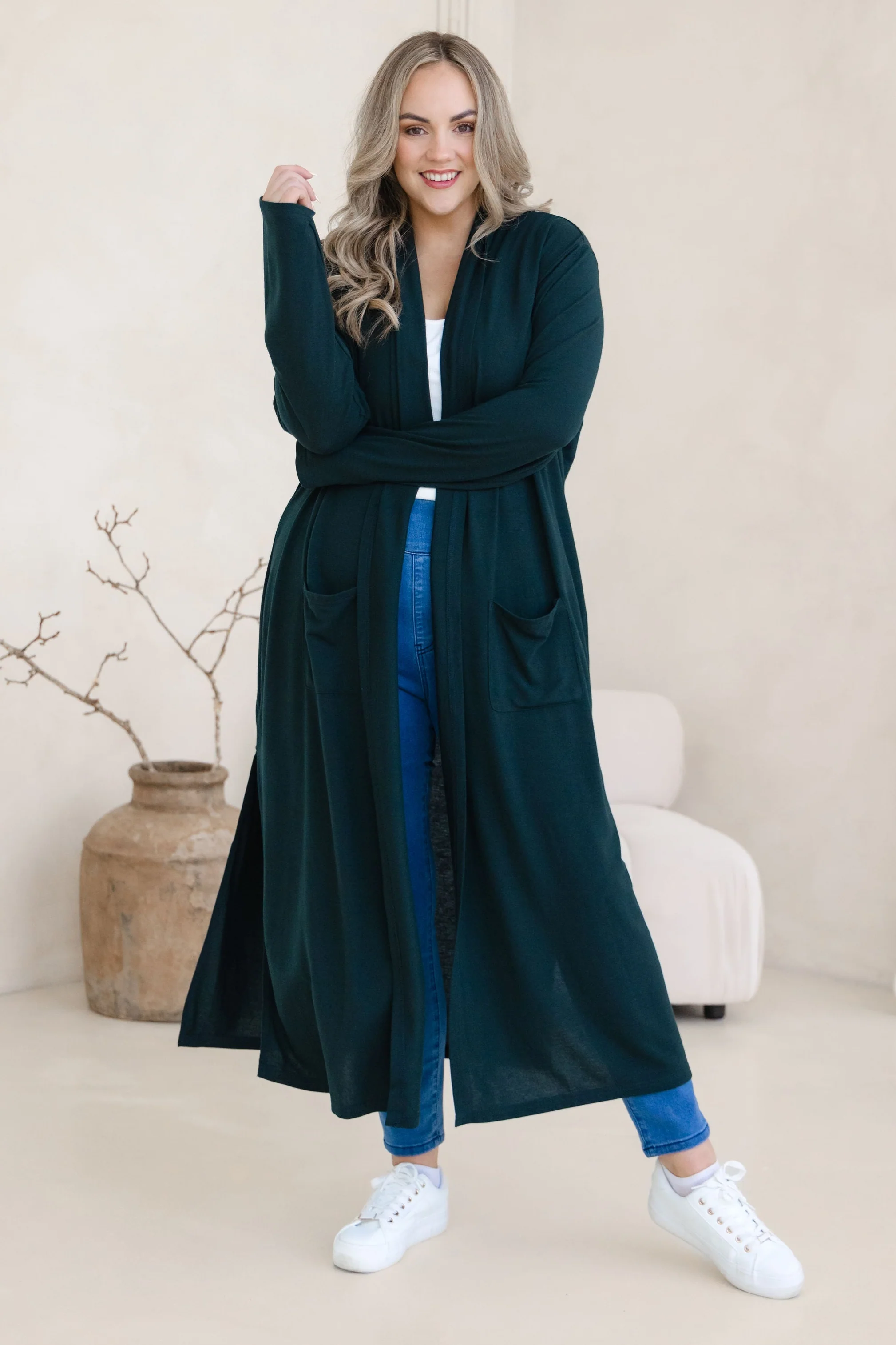 Jane Cardi Maxi Length in Deep Emerald