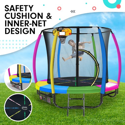 NNEDPE Kahuna Trampoline 8 ft with Basketball set - Rainbow