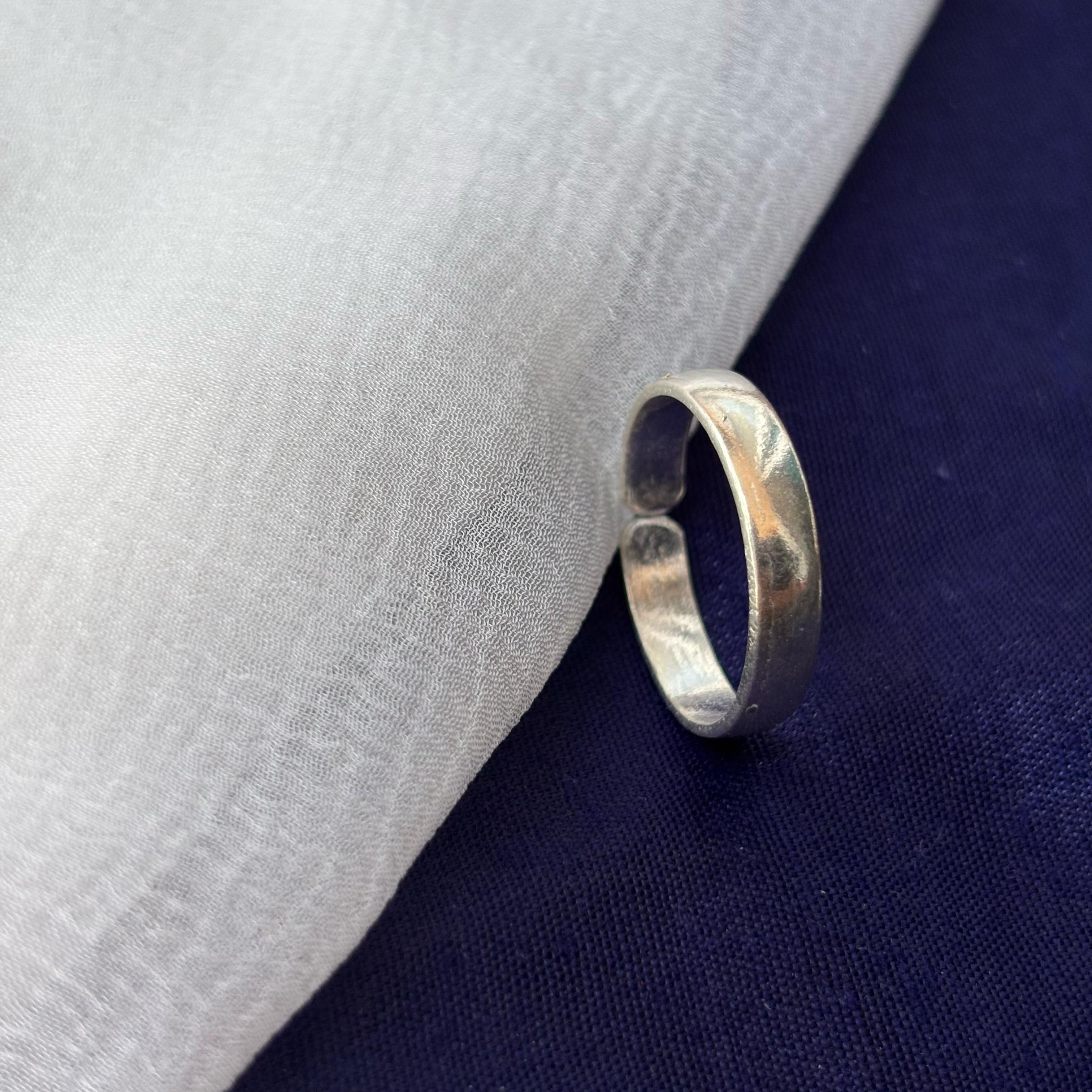 The Colourful Aura Adjustable Plain Pure Silver Slim Unisex Stacking Band Cuff Ring