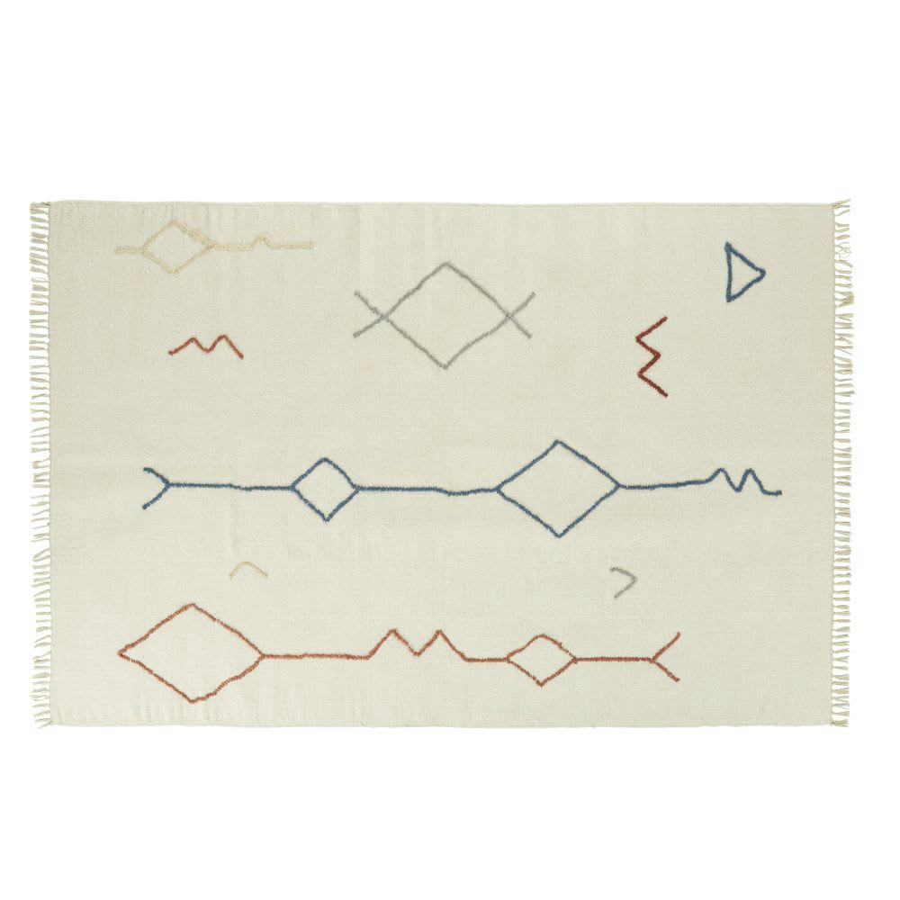 AMENZU - Tapis style berbère en laine, coton et bambou bleu 140x200