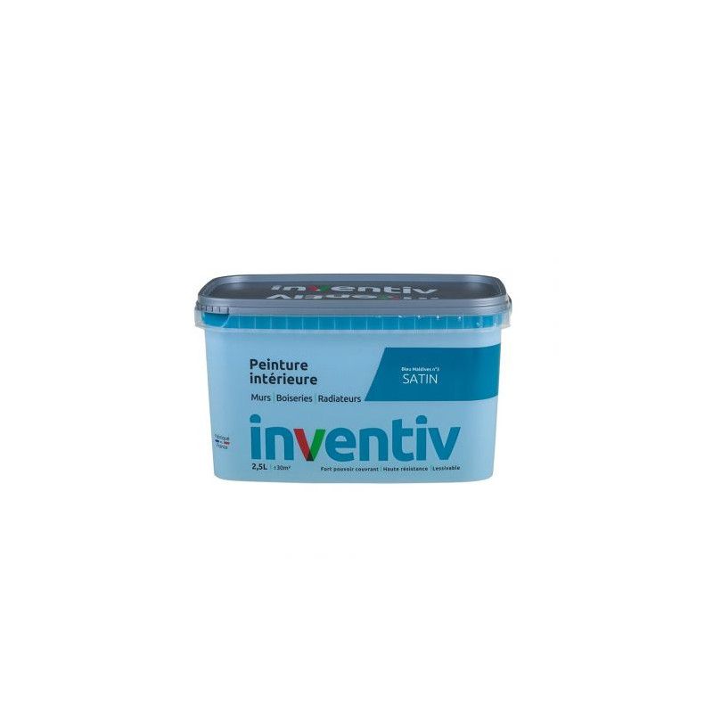 Peinture pour mur boiserie radiateur Bleu Maldives n°3 satiné 2,5 L INVENTIV