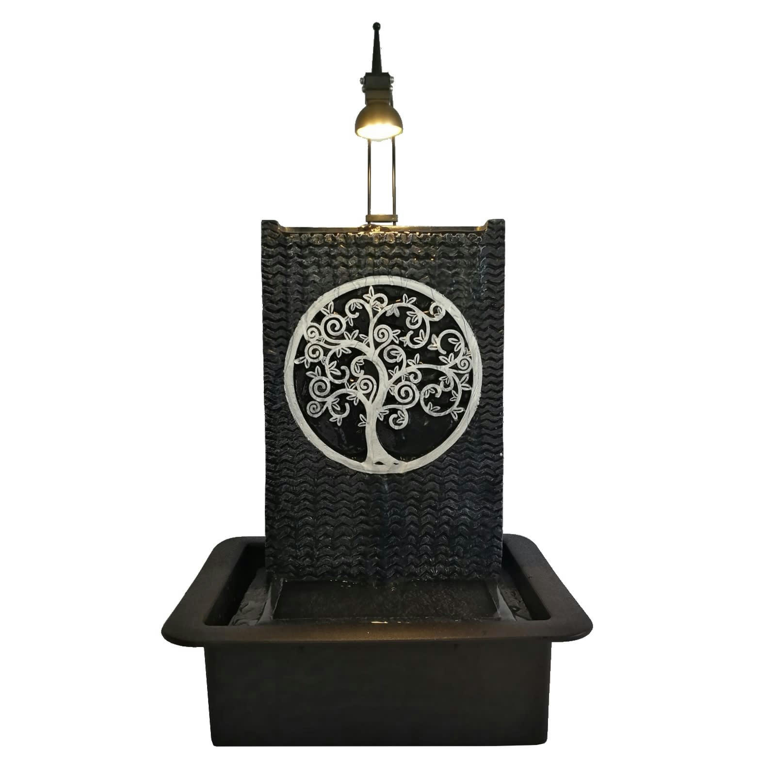 ARBRE DE VIE - Fontaine Mur d'eau Motif Tree of life en résine Noir et Gris - H40 cm