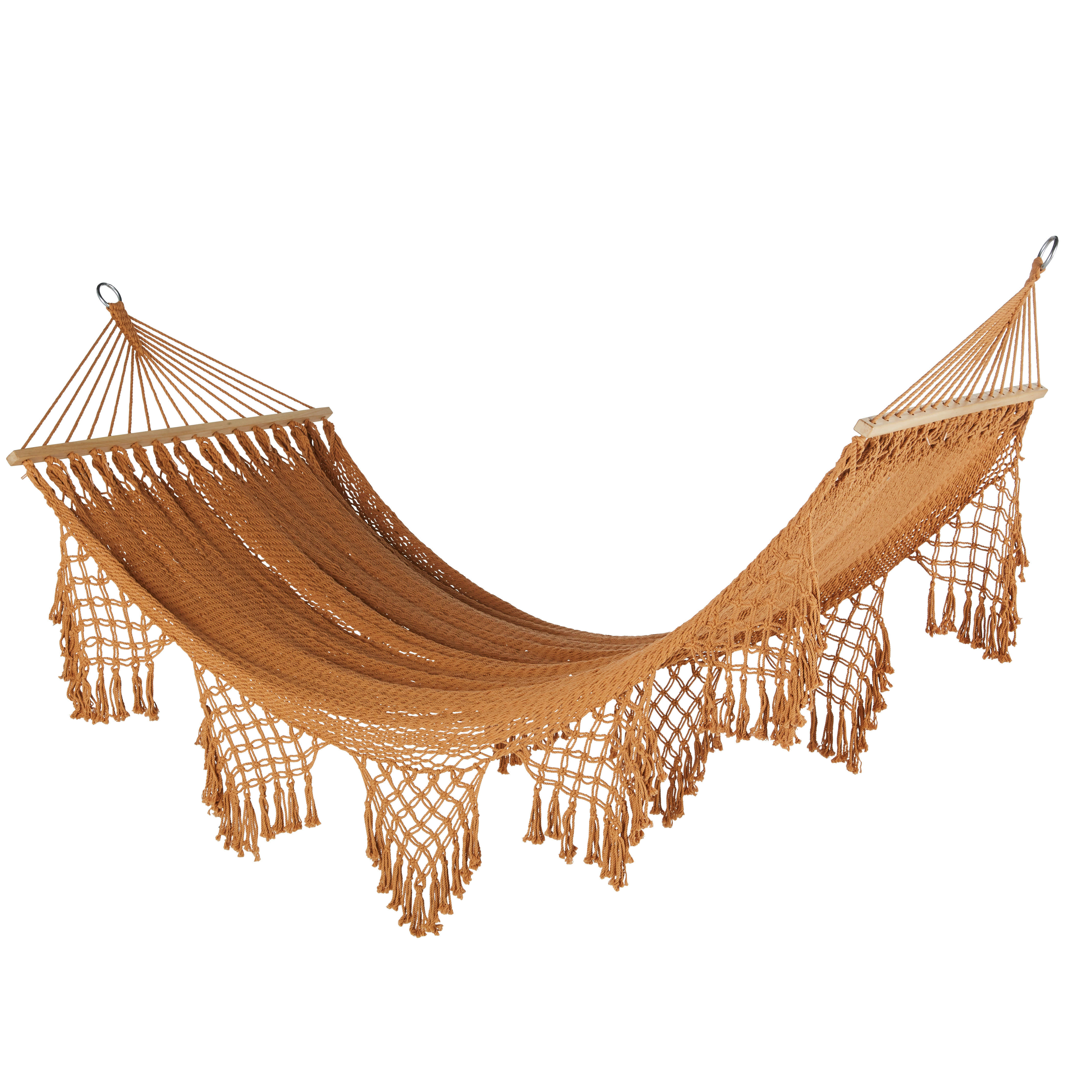 HAPPY - Hamac en coton macramé jaune ocre 100x200