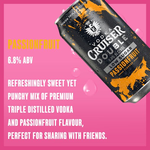 Vodka Cruiser Double Passionfruit, Low Sugar, Refreshing Flavoured Pre-Mixed Vodka Drink, 6.8% ABV, 375mL (Case of 24 Cans)